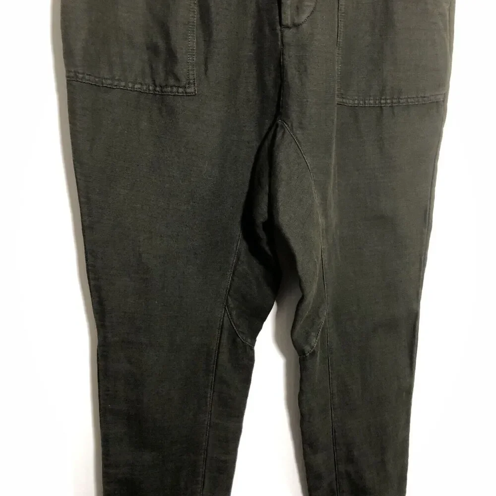 Free People Pants Womens 2 Green Olive Linen Blend Button Fly Lagenlook